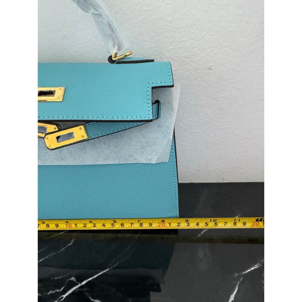 Aqua Blue  “Kelly-Style” Top Handle Bag - Picture 4 of 16